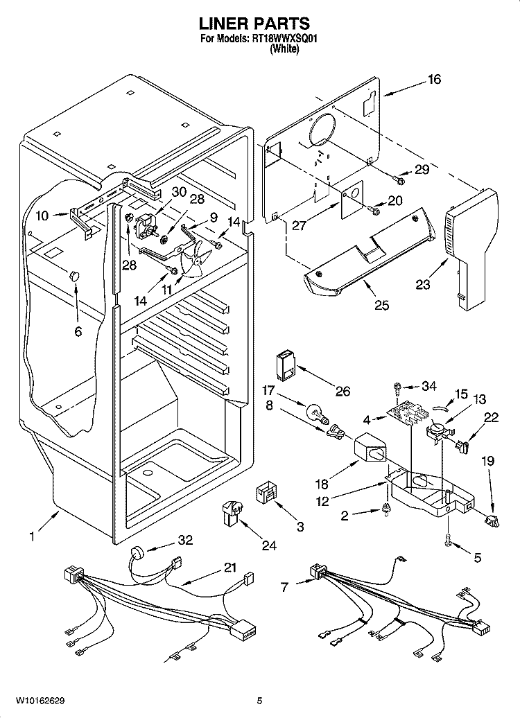 LINER PARTS Diagram and Parts List for RT18WWXSQ01  Roper Refrigerator