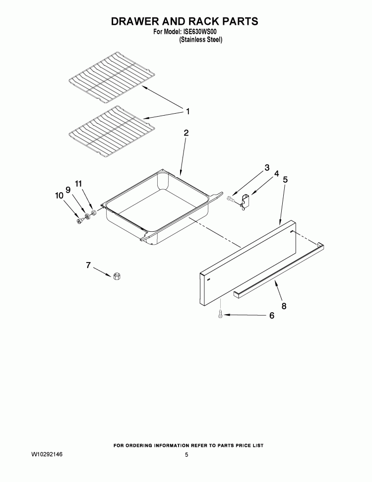 DRAWER AND RACK PARTS Diagram and Parts List for ISE630WS00  Whirlpool Range