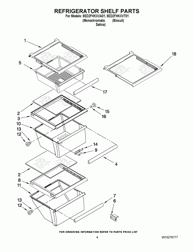 REFRIGERATOR SHELF PARTS Diagram and Parts List for 8ED2FHKXVT01  Whirlpool Refrigerator