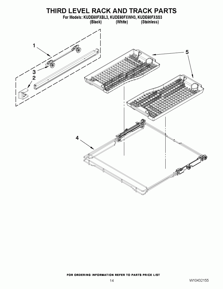 THIRD LEVEL RACK AND TRACK PARTS Diagram and Parts List for KUDE60FXBL3  KitchenAid Dishwasher