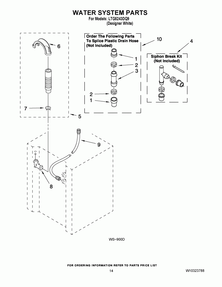 WATER SYSTEM PARTS Diagram and Parts List for LTG5243DQ9  Whirlpool Washer Dryer Combo
