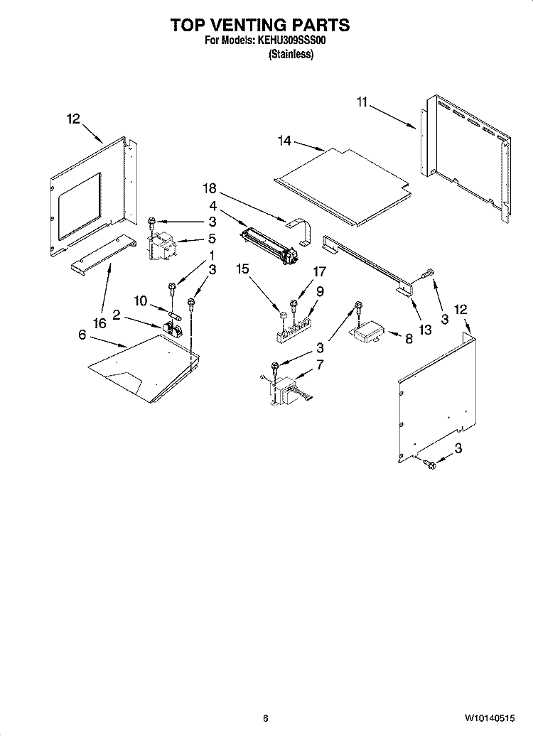 TOP VENTING PARTS Diagram and Parts List for KEHU309SSS00  KitchenAid Microwave Oven Combo