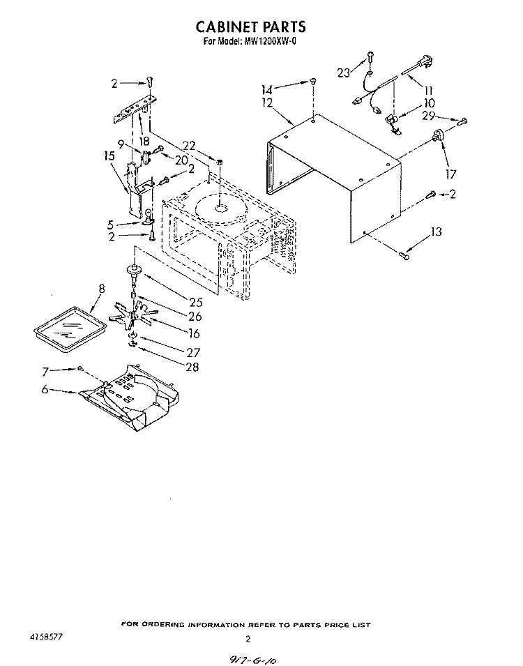 CABINET Diagram and Parts List for MW1200XW0  Whirlpool Microwave