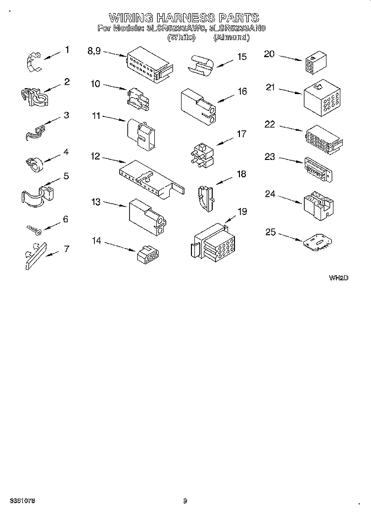 WIRING HARNESS Diagram and Parts List for 3LSR5233AN0  Whirlpool Washer