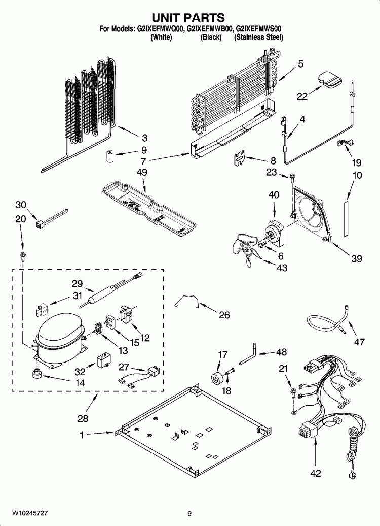 UNIT PARTS Diagram and Parts List for G2IXEFMWB00  Whirlpool Refrigerator