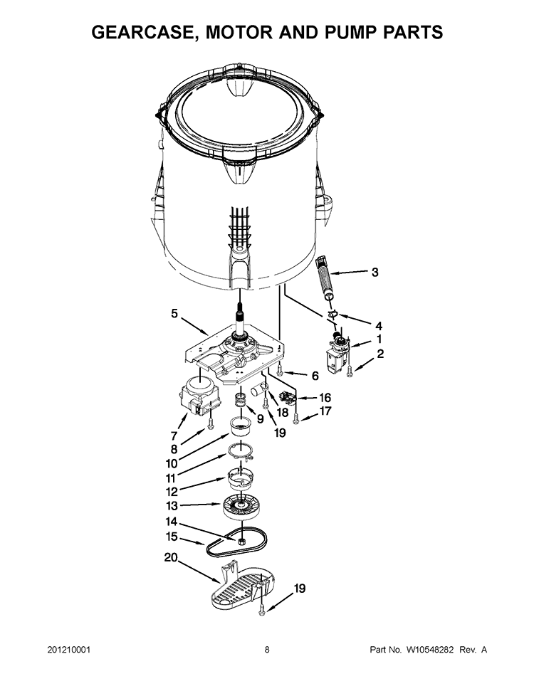 GEARCASE, MOTOR AND PUMP PARTS Diagram and Parts List for ITW4600YQ1  Inglis Washer