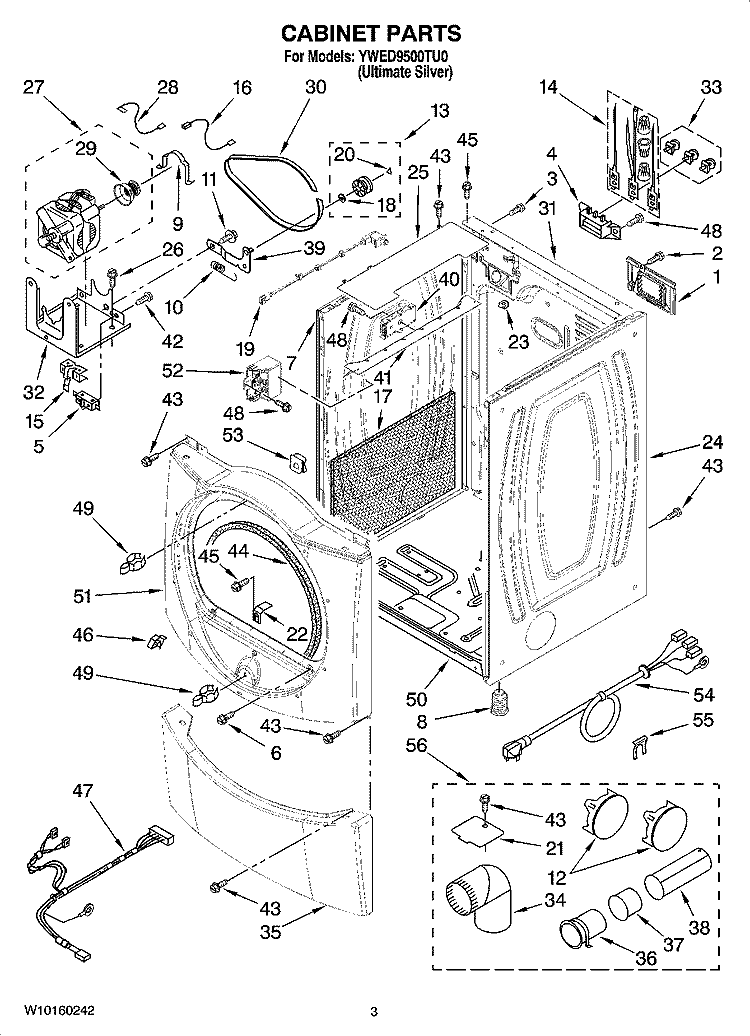 CABINET PARTS Diagram and Parts List for YWED9500TU0  Whirlpool Dryer