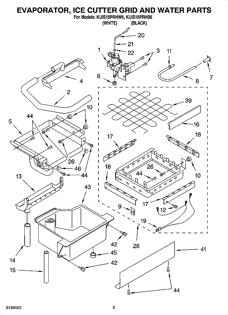 EVAPORATOR ICE CUTTER GRID AND WATER PARTS Diagram and Parts List for KUIS15PRHW6  KitchenAid Ice Maker
