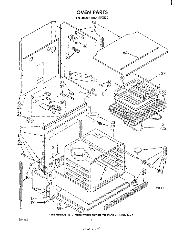 OVEN Diagram and Parts List for RB260PXK2  Whirlpool Wall Oven