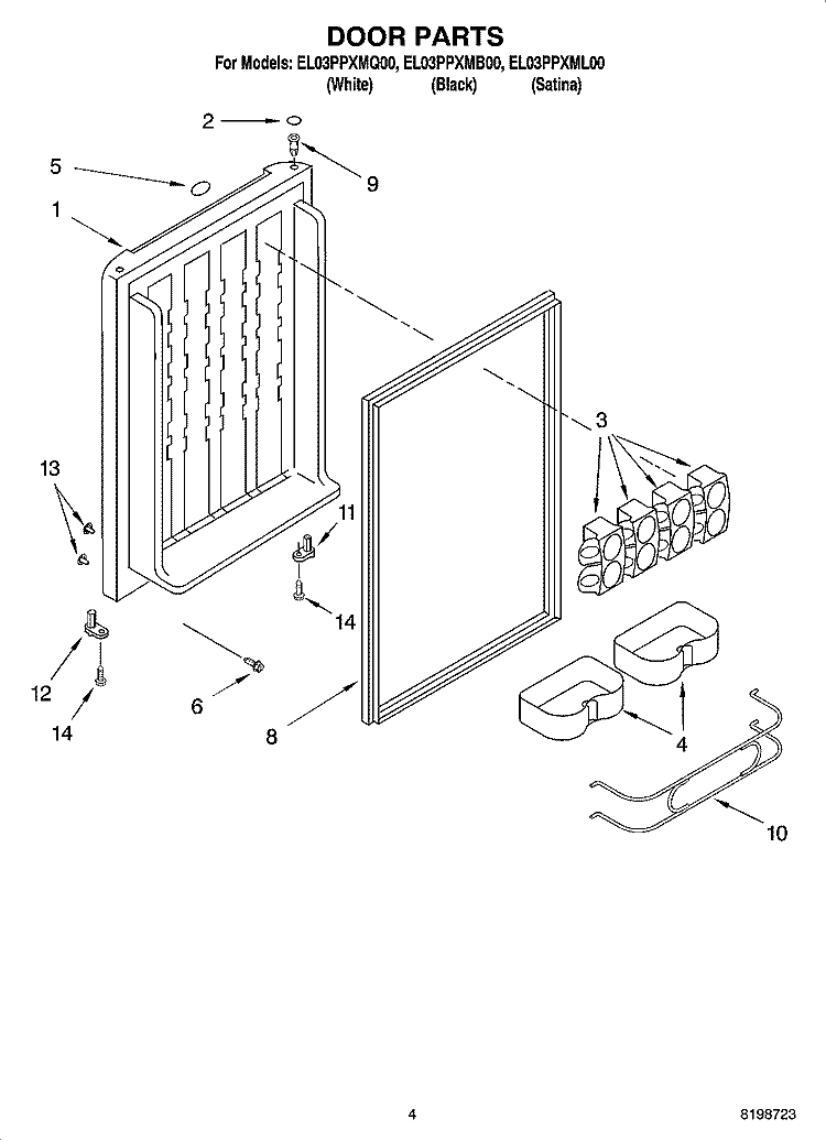 DOOR PARTS Diagram and Parts List for EL03PPXMB00  Whirlpool Refrigerator