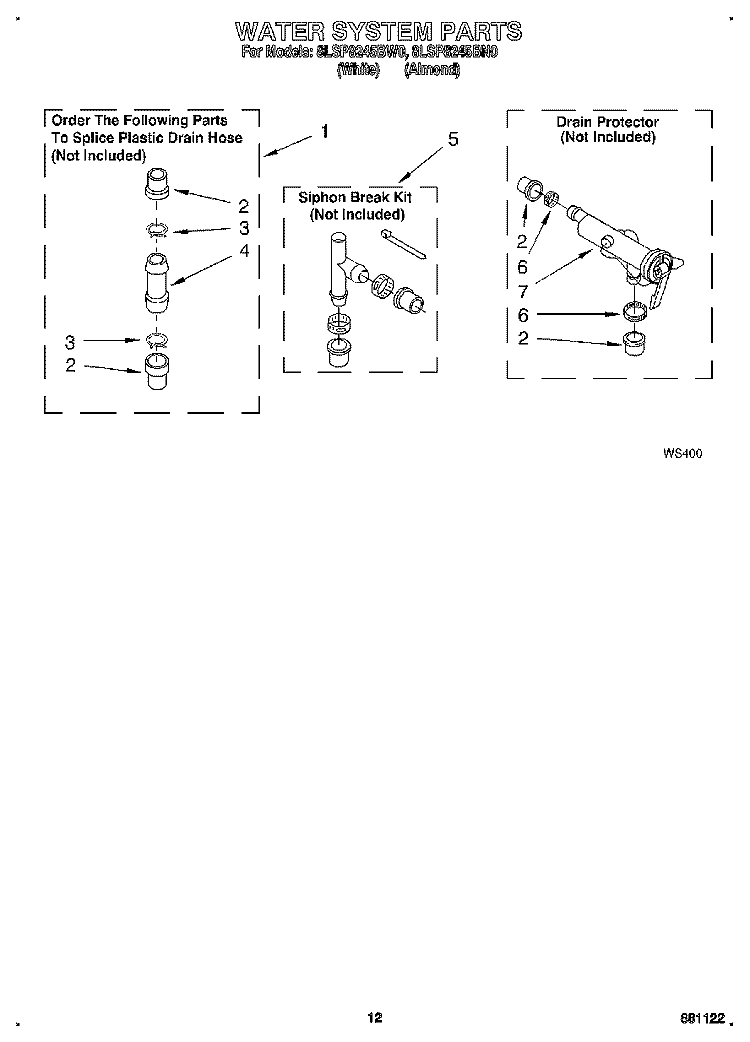 WATER SYSTEM Diagram and Parts List for 8LSP8245BW0  Whirlpool Washer