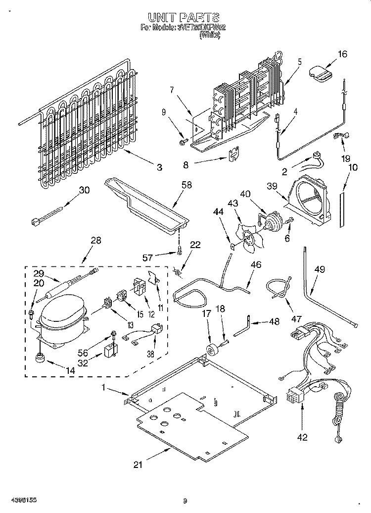 UNIT Diagram and Parts List for 3VET20DKFW02  Whirlpool Refrigerator