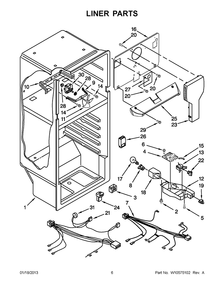 LINER PARTS Diagram and Parts List for IK8RXDGMXW01  Whirlpool Refrigerator