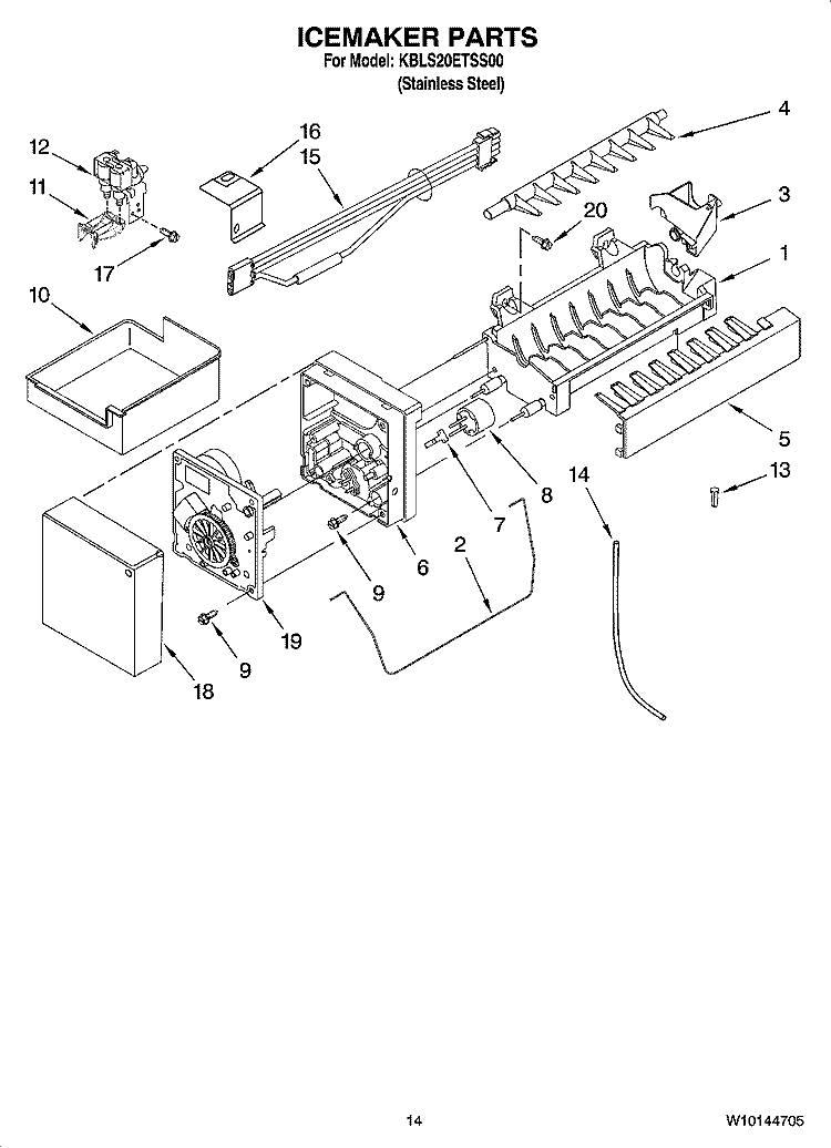 ICEMAKER PARTS, OPTIONAL PARTS (NOT INCLUDED) Diagram and Parts List for KBLS20ETSS00  KitchenAid Refrigerator