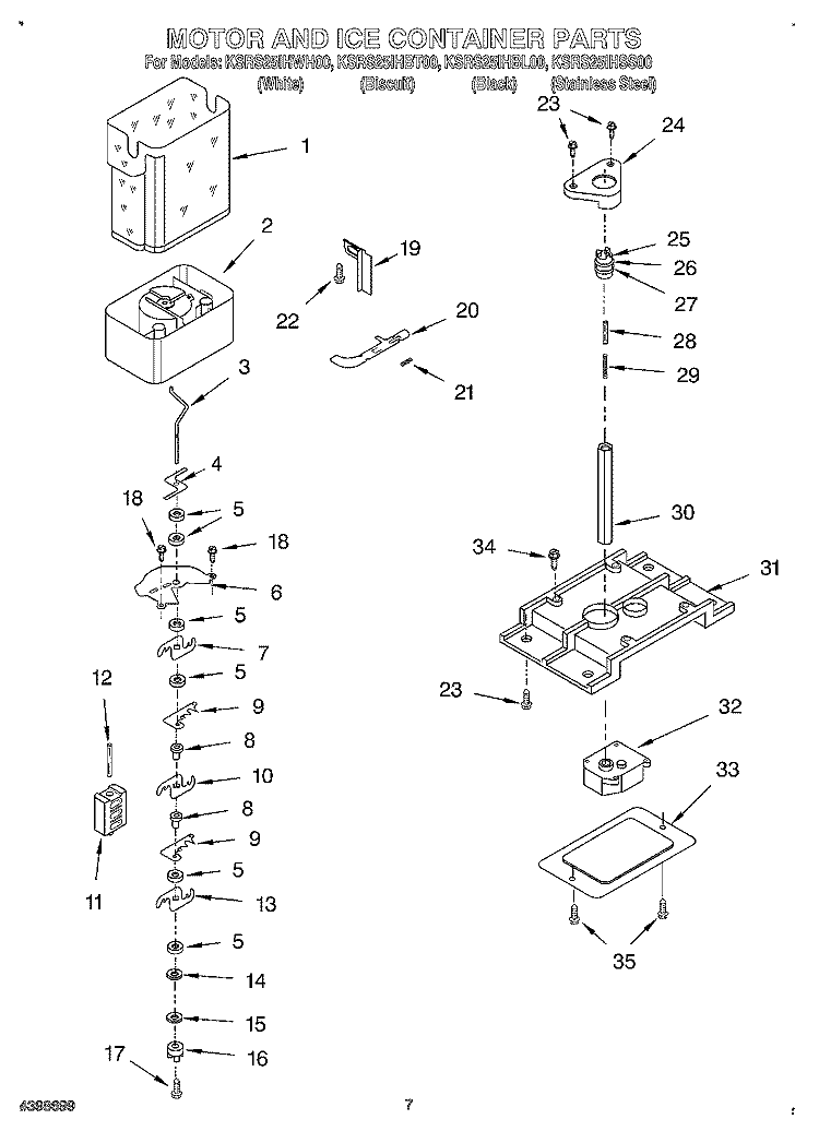 MOTOR AND ICE CONTAINER Diagram and Parts List for KSRS25IHSS00  KitchenAid Refrigerator