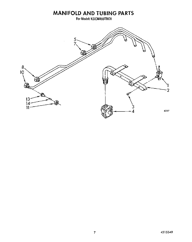MANIFOLD AND TUBING Diagram and Parts List for KGCM860TBC0  KitchenAid Cooktop