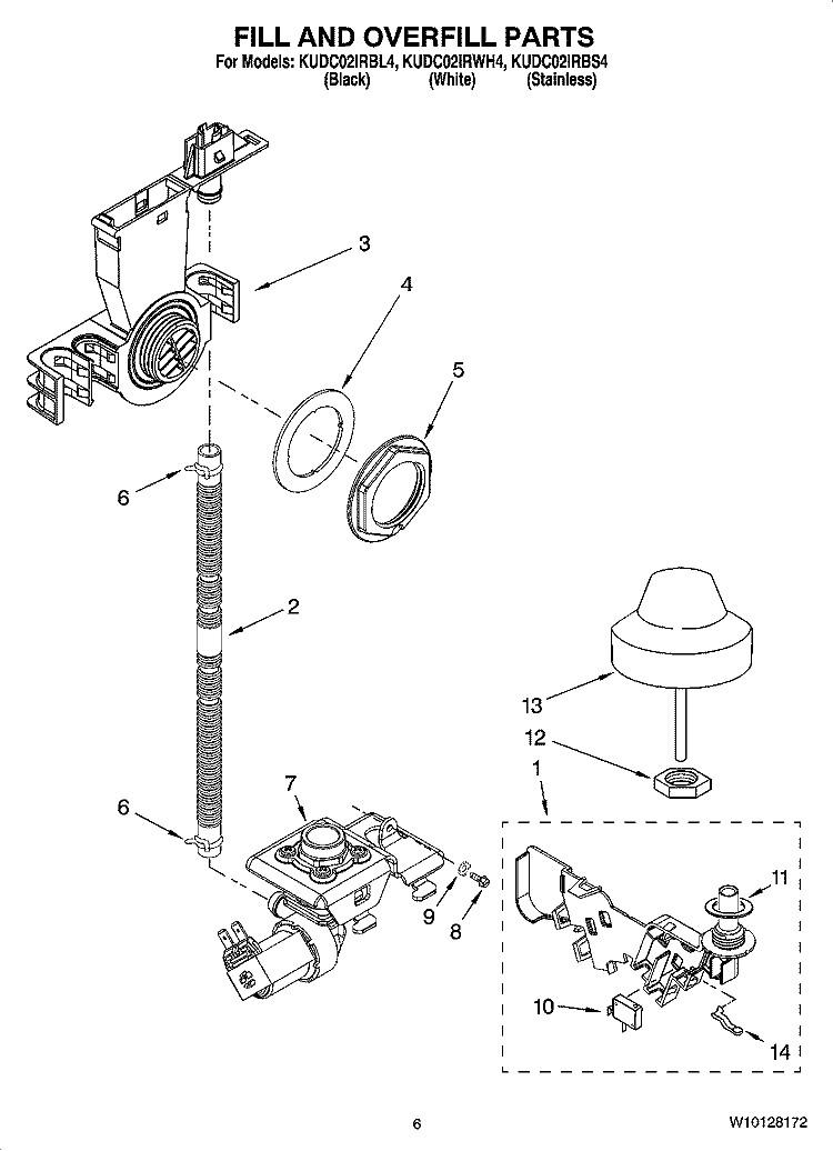 FILL AND OVERFILL PARTS Diagram and Parts List for KUDC02IRBL4  KitchenAid Dishwasher
