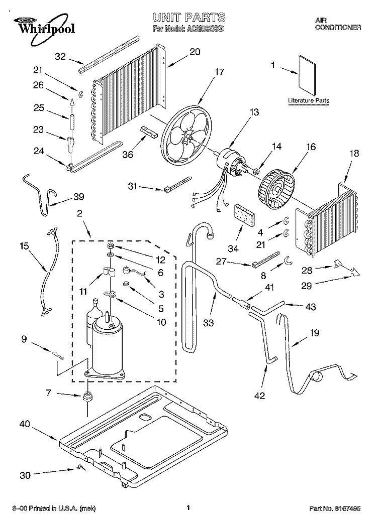 UNIT, LITERATURE Diagram and Parts List for ACM082XK0  Whirlpool Air Conditioner