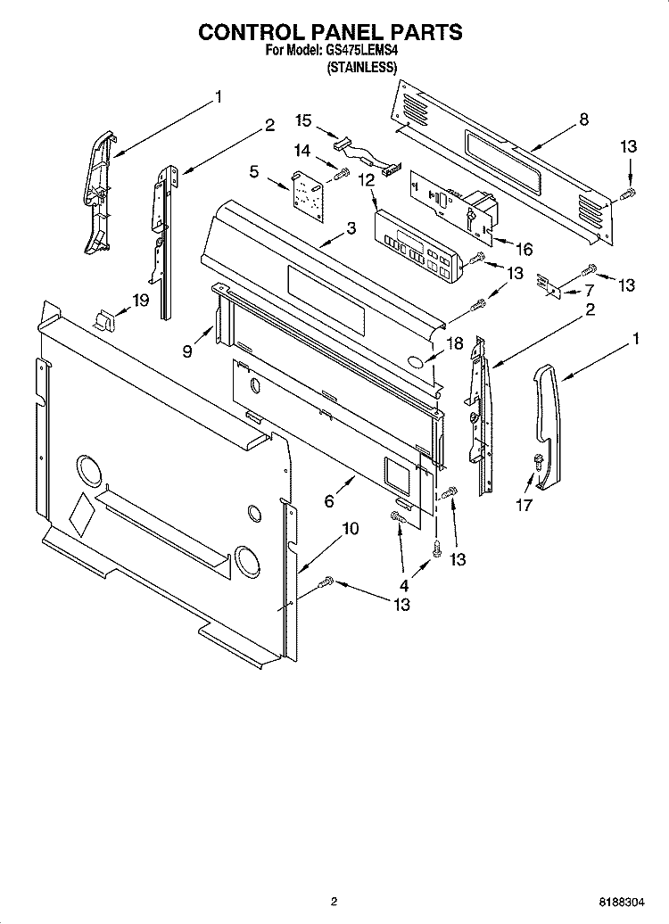 CONTROL PANEL PARTS Diagram and Parts List for GS475LEMS4  Whirlpool Range