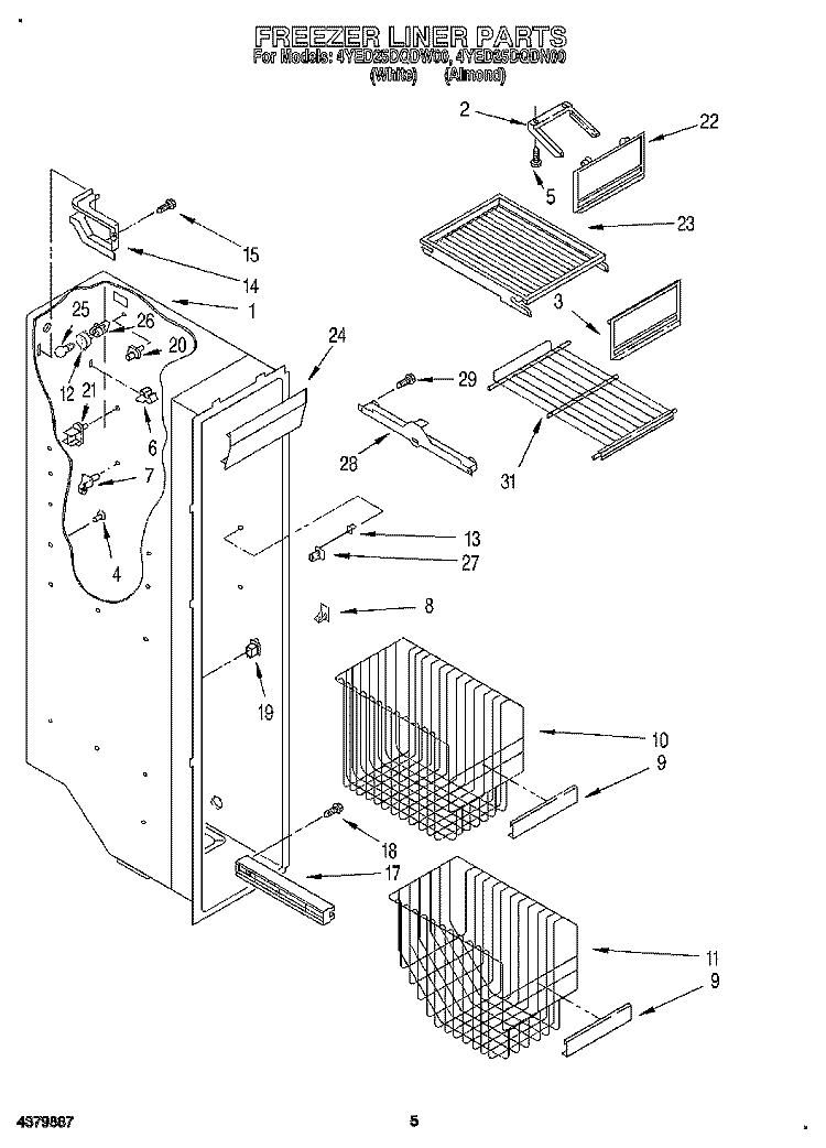 FREEZER LINER Diagram and Parts List for 4YED25DQDN00  Whirlpool Refrigerator
