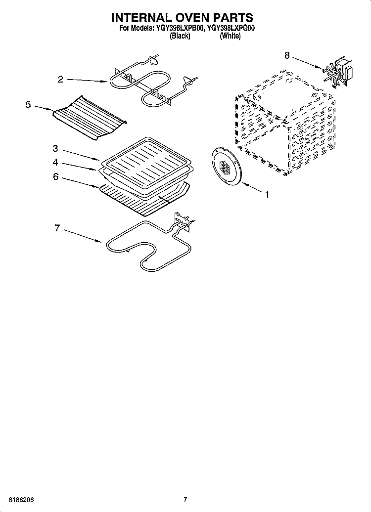INTERNAL OVEN PARTS Diagram and Parts List for YGY398LXPQ00  Whirlpool Range