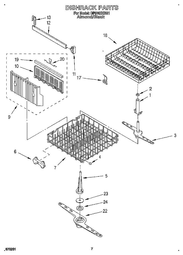 DISHRACK, LIT/OPTIONAL Diagram and Parts List for DP8700XBN1  Whirlpool Dishwasher