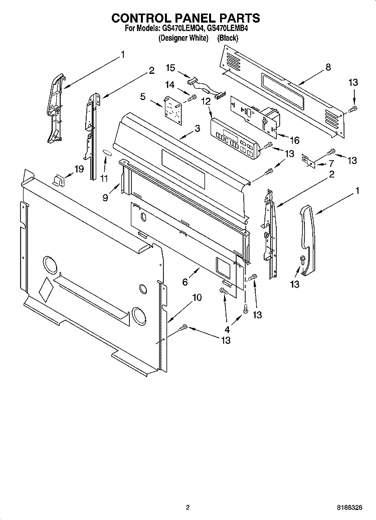 CONTROL PANEL PARTS Diagram and Parts List for GS470LEMB4  Whirlpool Range