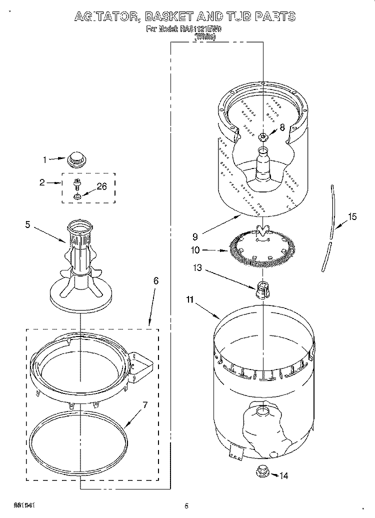AGITATOR, BASKET AND TUB Diagram and Parts List for RAS1121EW0  Roper Washer