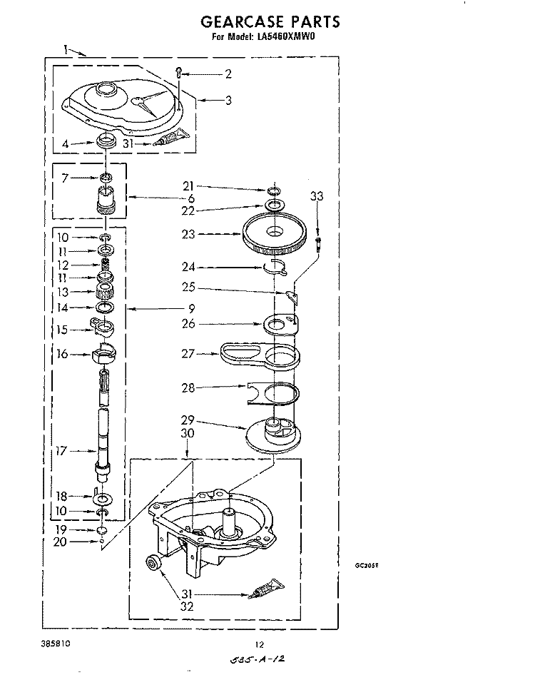 GEARCASE Diagram and Parts List for LA5460XMW0  Whirlpool Washer