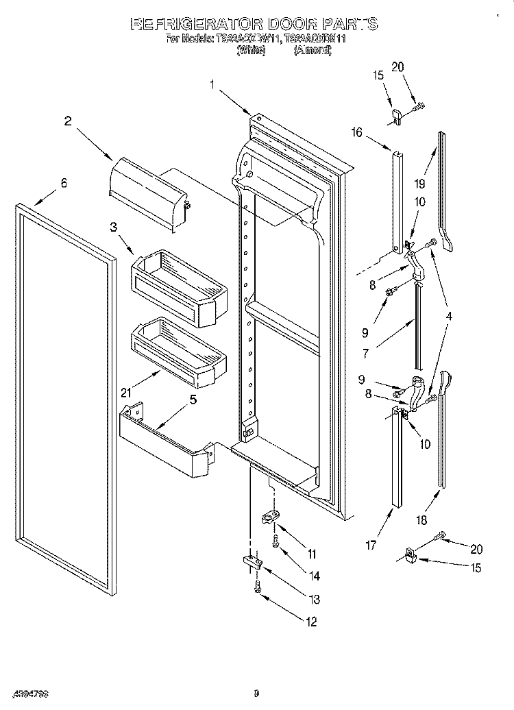 REFRIGERATOR DOOR Diagram and Parts List for TS22AQXDN11  Whirlpool Refrigerator