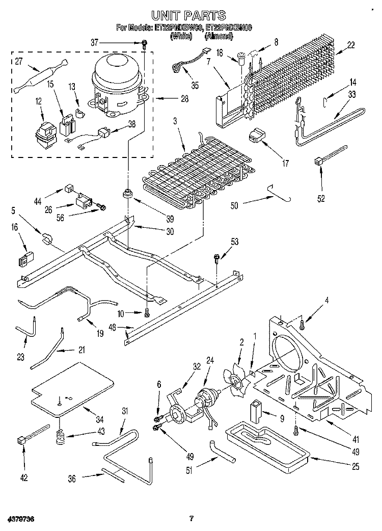 UNIT Diagram and Parts List for ET22PMXBW00  Whirlpool Refrigerator