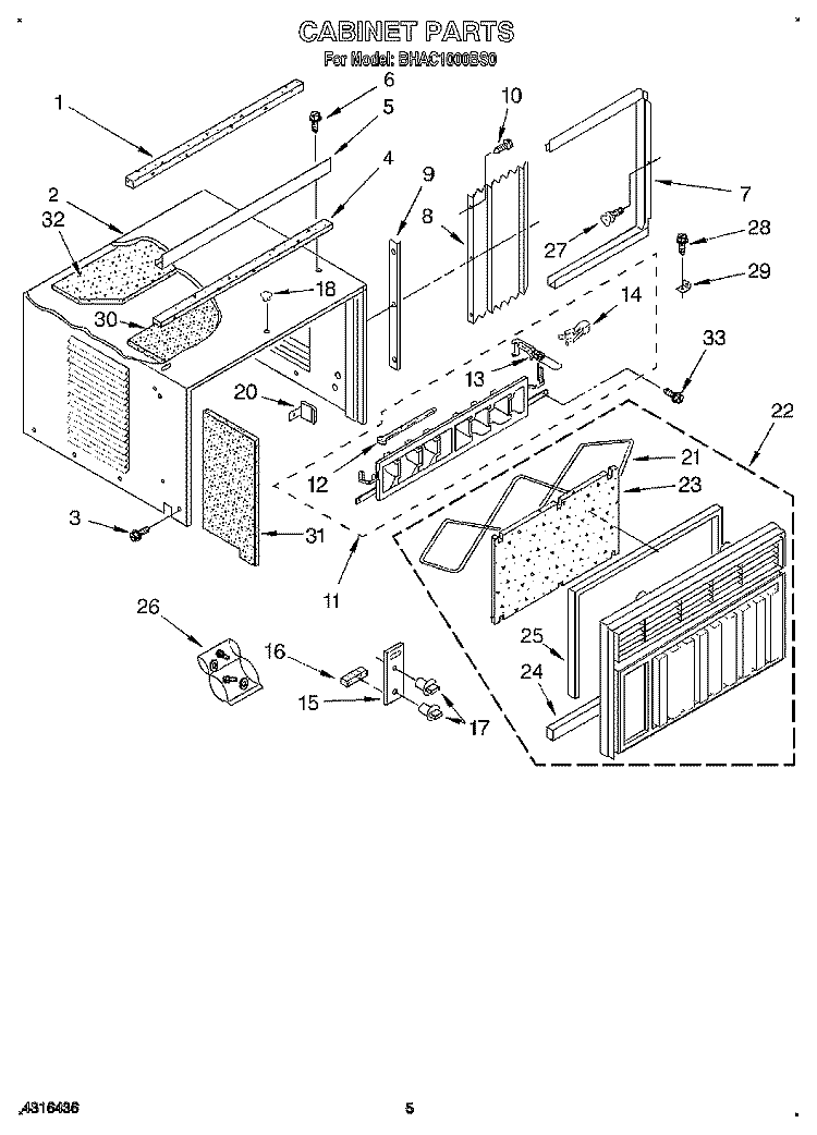 CABINET Diagram and Parts List for BHAC1000BS0  Whirlpool Air Conditioner