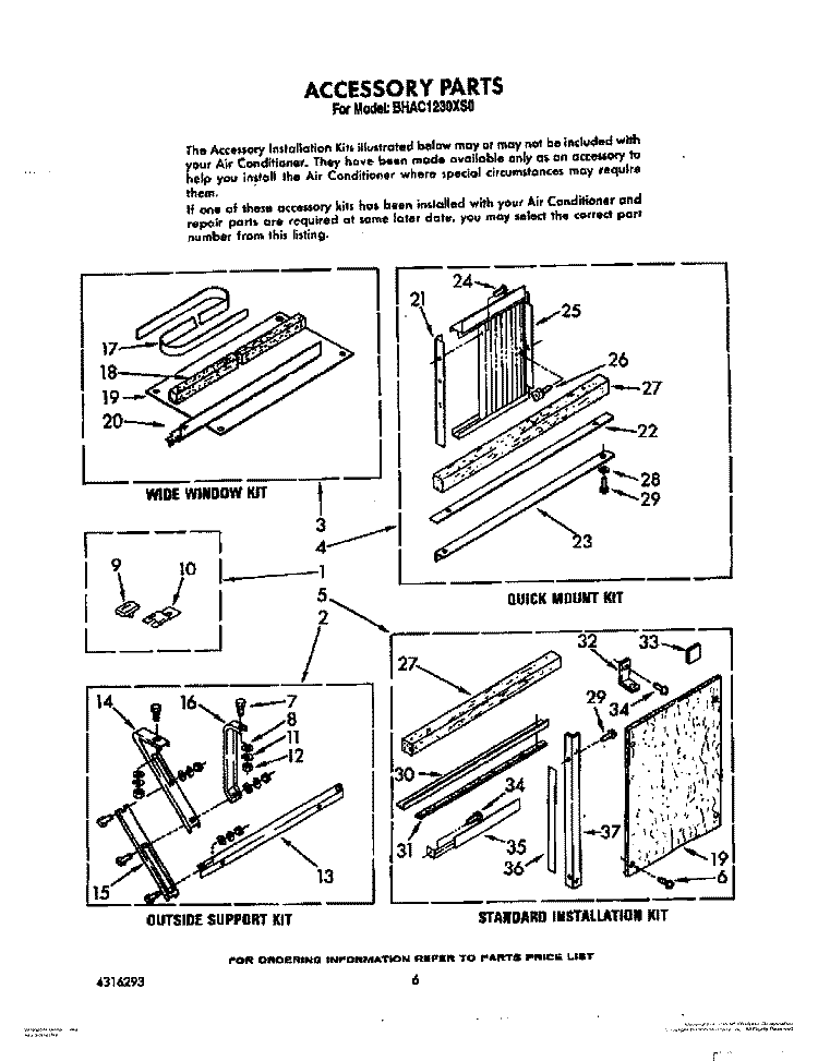 ACCESSORY Diagram and Parts List for BHAC1230XS0  Whirlpool Air Conditioner