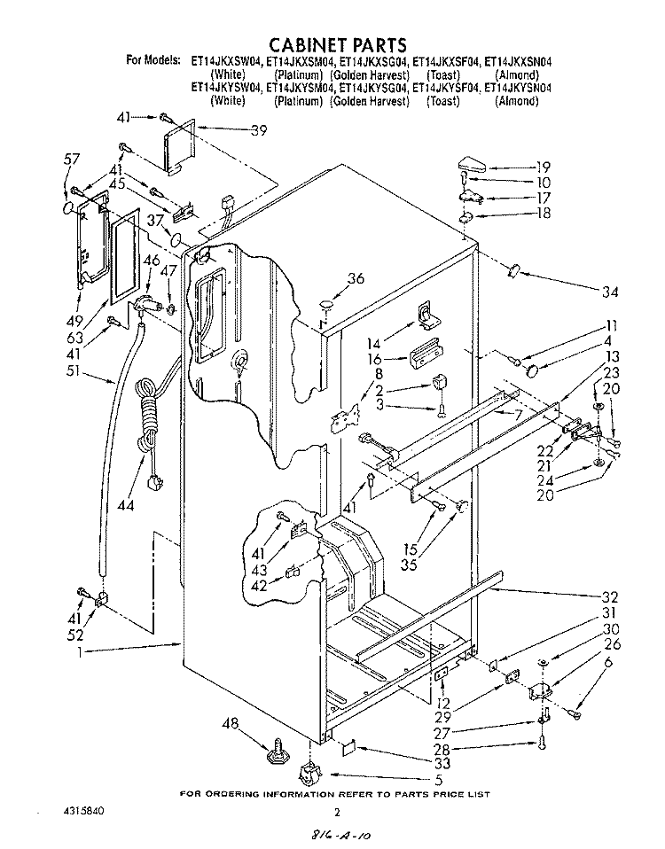 CABINET Diagram and Parts List for ET14JKXSW04  Whirlpool Refrigerator