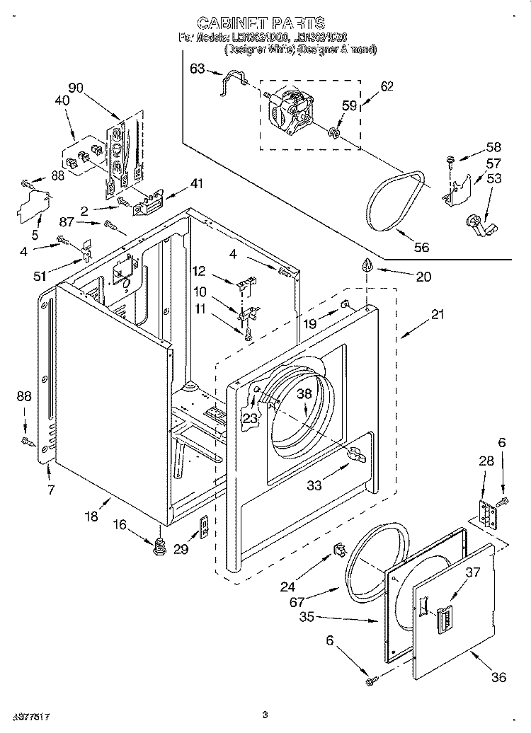 SECTION Diagram and Parts List for LER3624DQ0  Whirlpool Dryer