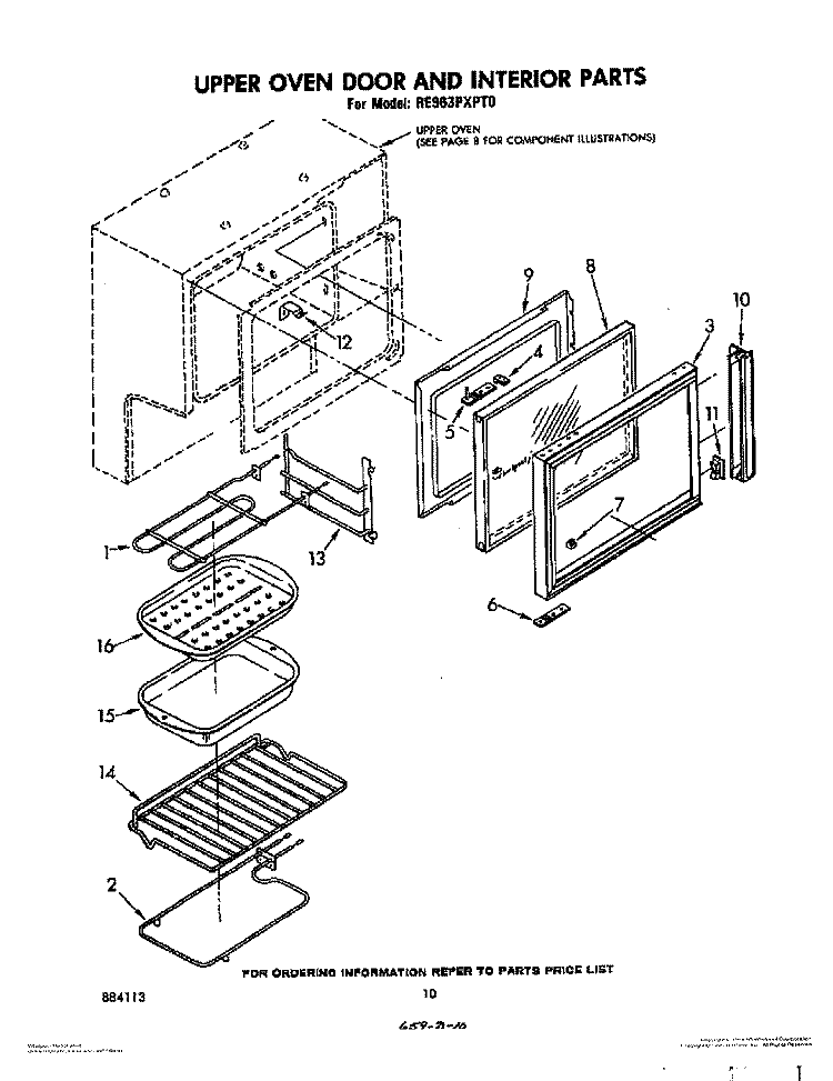 UPPER OVEN DOOR AND INTERIOR Diagram and Parts List for RE963PXPT0  Whirlpool Range