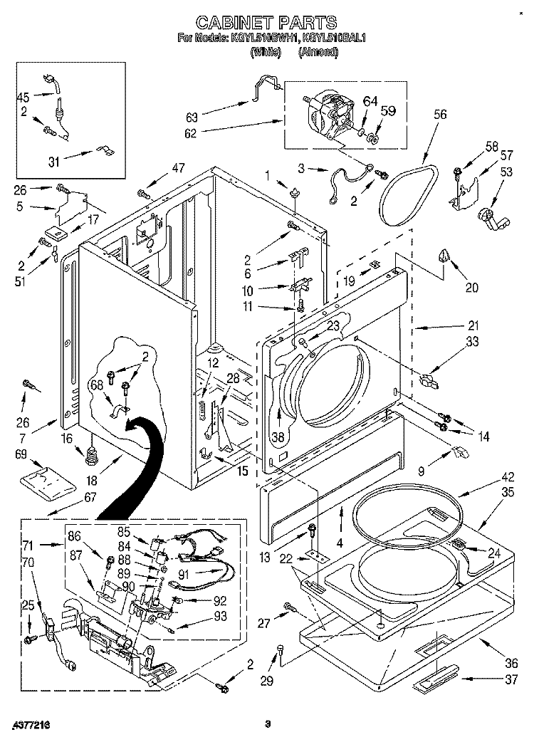 CABINET Diagram and Parts List for KGYL510BWH1  KitchenAid Dryer