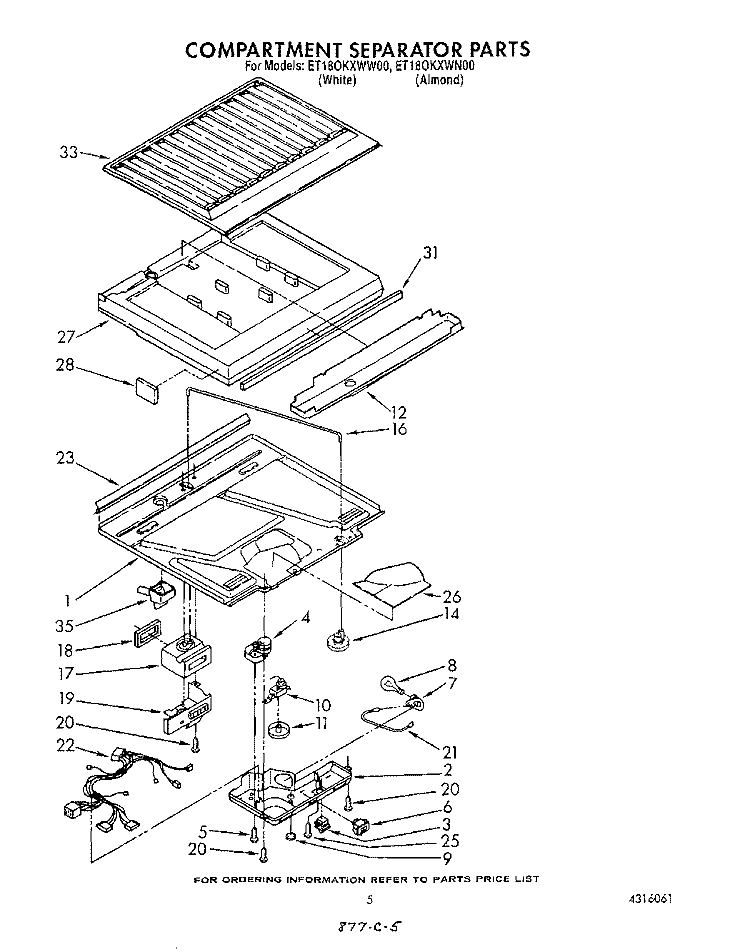 COMPARTMENT SEPARATOR Diagram and Parts List for ET18OKXWW00  Whirlpool Refrigerator