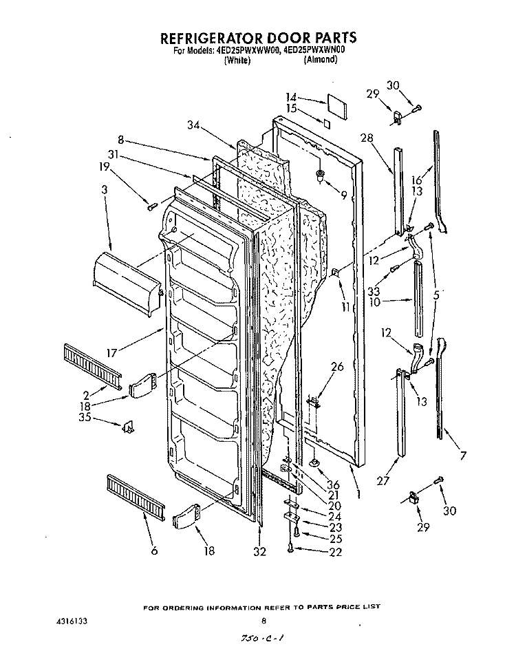 REFRIGERATOR DOOR Diagram and Parts List for 4ED25PWXWN00  Whirlpool Refrigerator