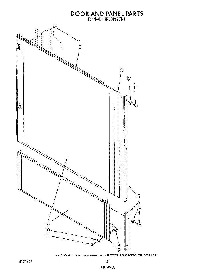 DOOR AND PANEL Diagram and Parts List for 4KUDP220T1  KitchenAid Dishwasher