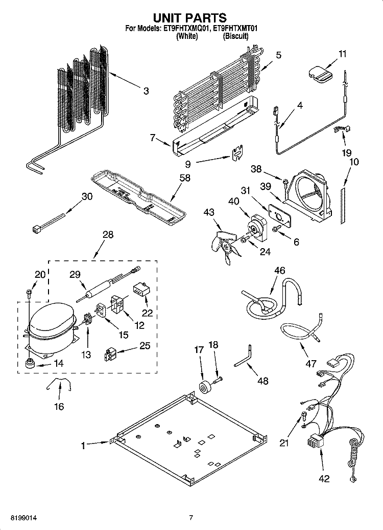 UNIT PARTS Diagram and Parts List for ET9FHTXMQ01  Whirlpool Refrigerator