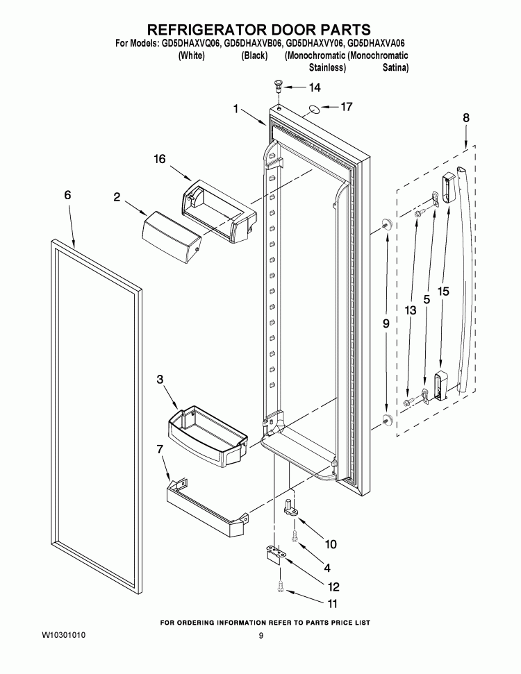 REFRIGERATOR DOOR PARTS Diagram and Parts List for GD5DHAXVA06  Whirlpool Refrigerator