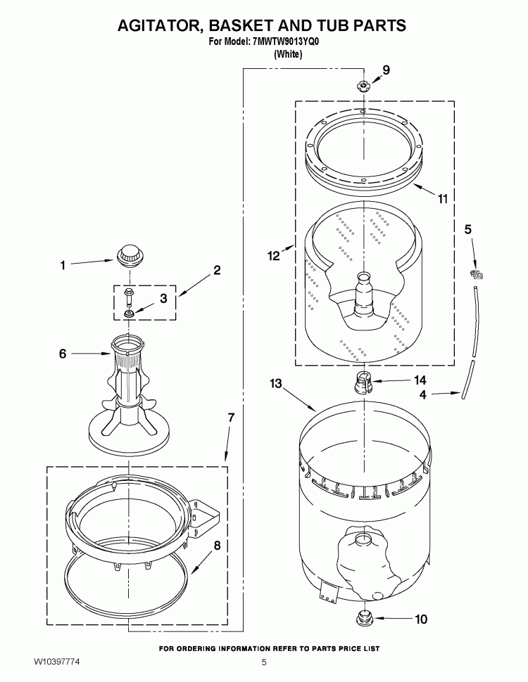 AGITATOR, BASKET AND TUB PARTS Diagram and Parts List for 7MWTW9013YQ0  Whirlpool Washer