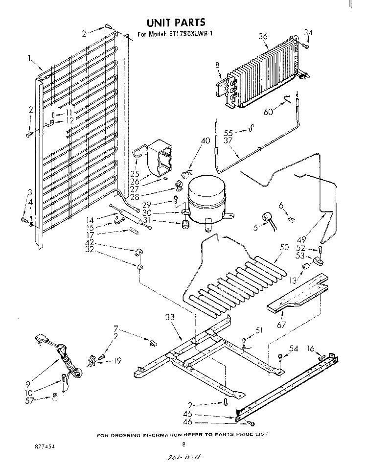 UNIT Diagram and Parts List for ET17SCXLWR1  Whirlpool Refrigerator