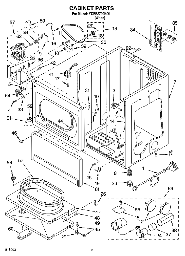 CABINET PARTS Diagram and Parts List for YCEE2790KQ1  Whirlpool Dryer