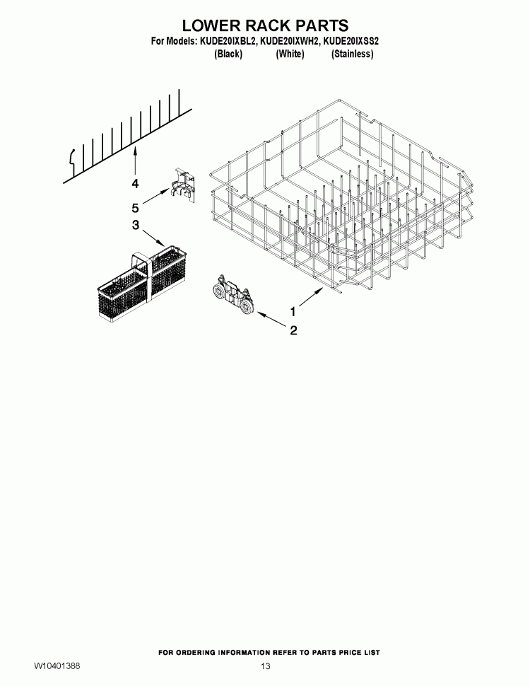 LOWER RACK PARTS Diagram and Parts List for KUDE20IXSS2  KitchenAid Dishwasher