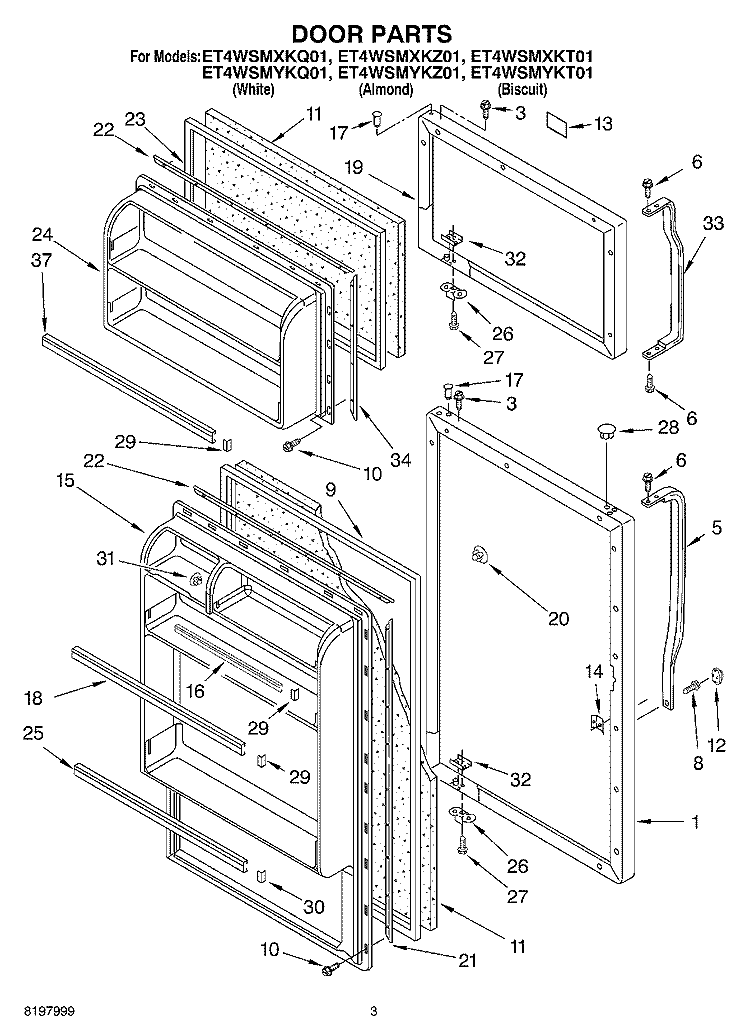 DOOR Diagram and Parts List for ET4WSMXKT01  Whirlpool Refrigerator
