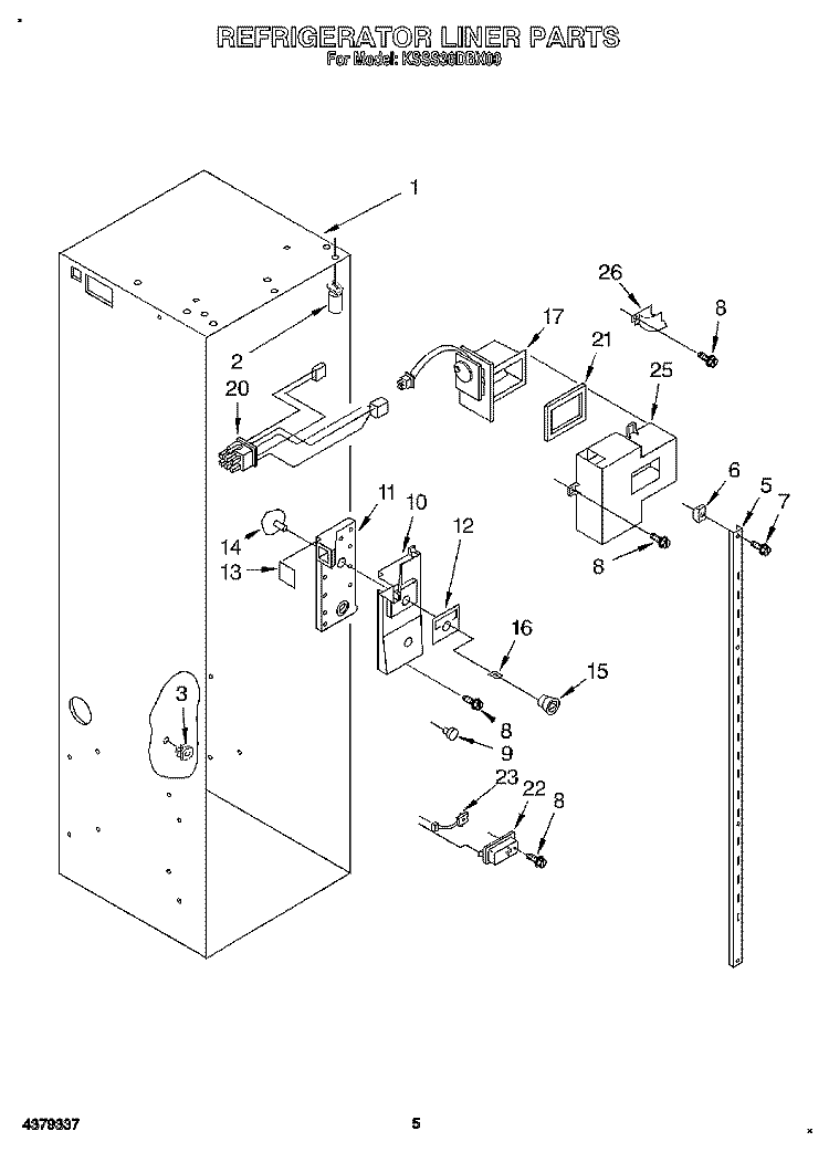 REFRIGERATOR LINER Diagram and Parts List for KSSS36DBX00  KitchenAid Refrigerator