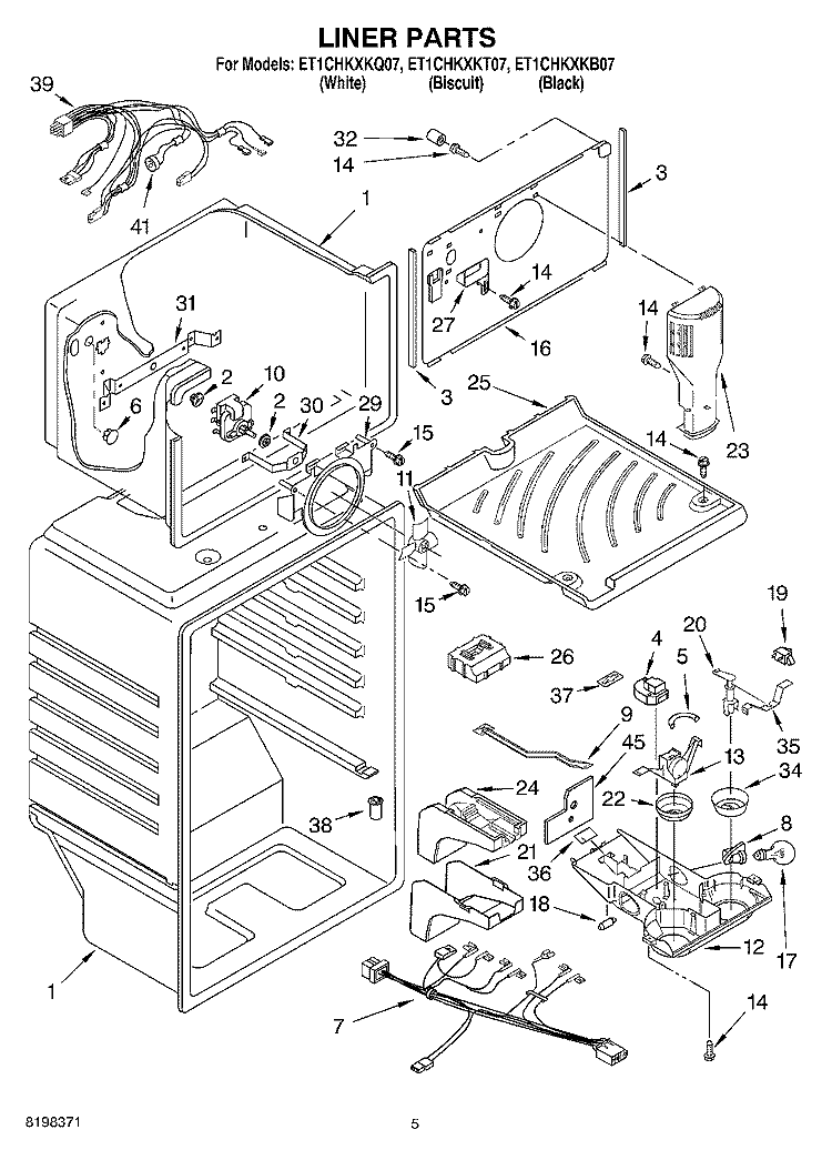 LINER Diagram and Parts List for ET1CHKXKQ07  Whirlpool Refrigerator
