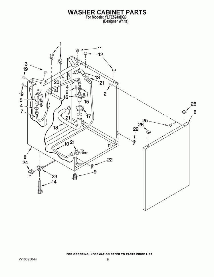 WASHER CABINET PARTS Diagram and Parts List for YLTE5243DQ9  Whirlpool Washer Dryer Combo